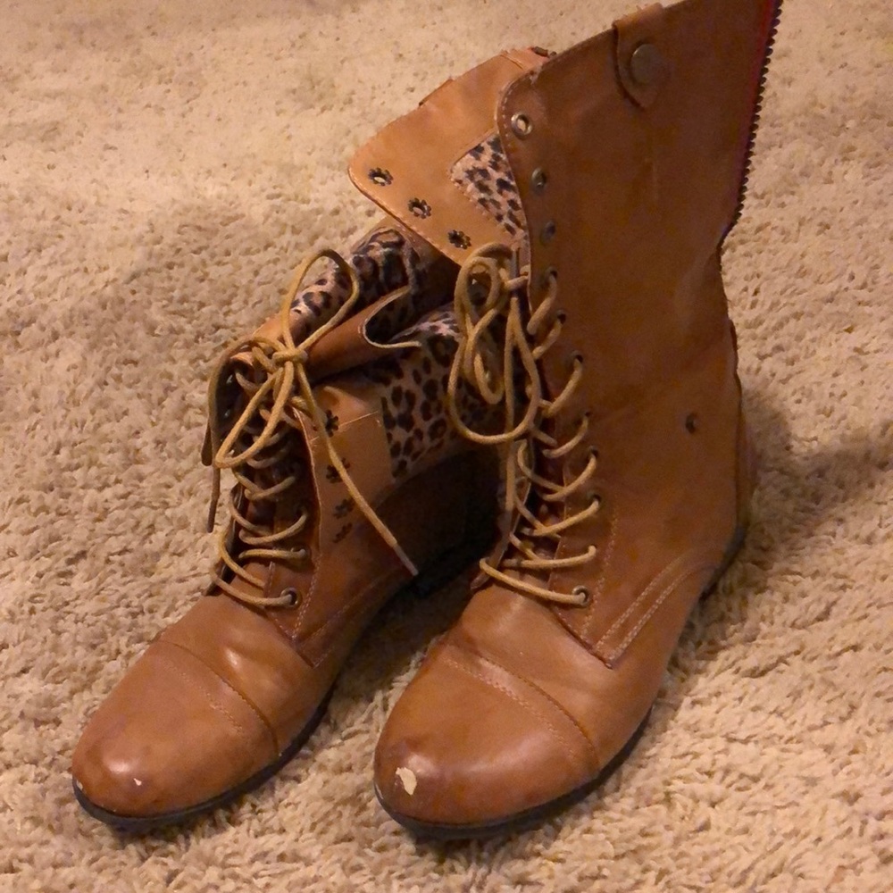 Distressed combat boots